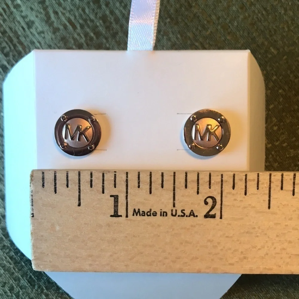 Brand New Michael Kors Circular Logo Rose Gold Tone Post Earrings